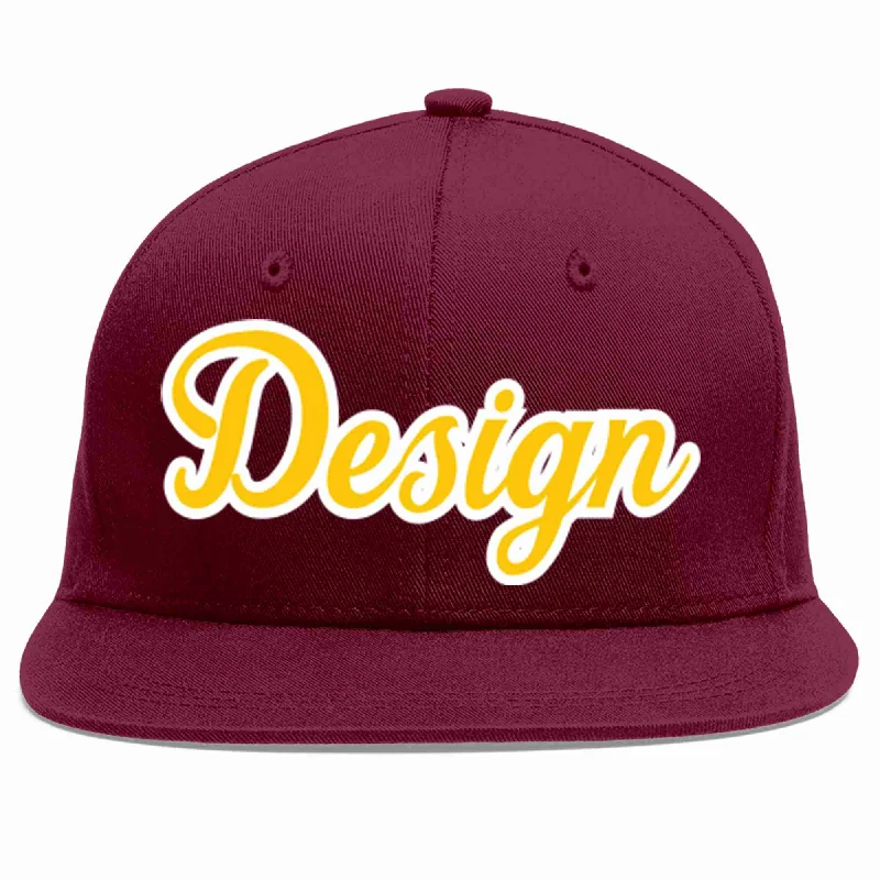 Baseball Cap For Custom Fan Group Orders-Custom Crimson Gold-White Flat Eaves Sport Baseball Cap Design for Men/Women/Youth