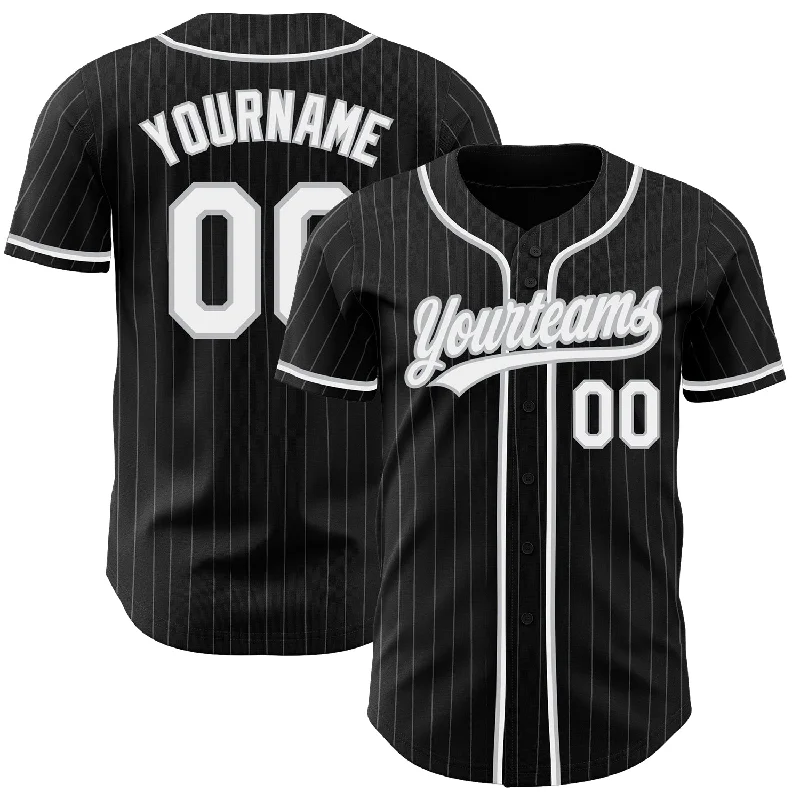 Baseball Jersey For Fan Event Customization-Custom Black Gray Pinstripe White Authentic Baseball Jersey