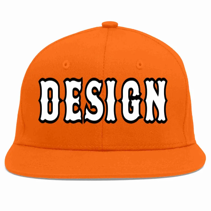 Baseball Cap For Promotional Merchandise-Custom Orange White-Black Flat Eaves Sport Baseball Cap Design for Men/Women/Youth