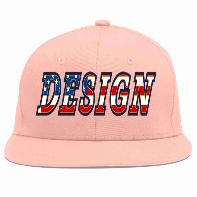 Baseball Cap For Personalized Sports Gear-Custom Pink Vintage USA Flag-Gold Flat Eaves Sport Baseball Cap Design for Men/Women/Youth