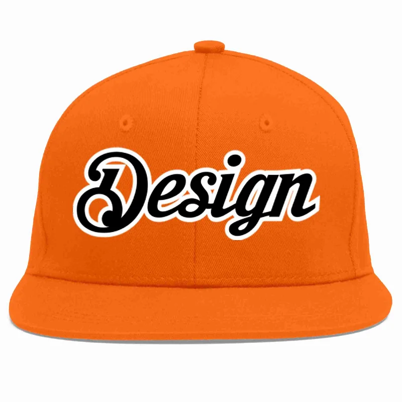 Baseball Cap For Personalized Numbering-Custom Orange Black-White Flat Eaves Sport Baseball Cap Design for Men/Women/Youth