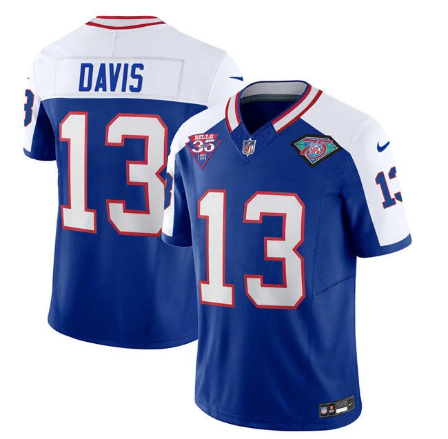 Football Jersey With Player Numbers For Sale-Men's Buffalo Bills #13 Gabe Davis Blue/White 2023 F.U.S.E. 75th Anniversary Throwback Vapor Untouchable Limited Football Stitched Jersey