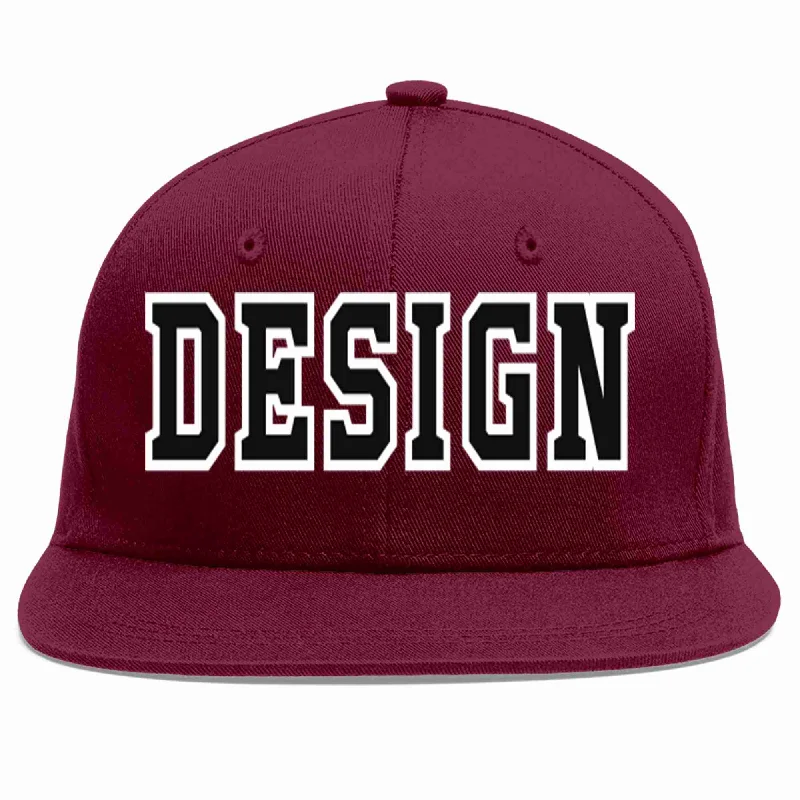 Baseball Cap For Promotional Sales-Custom Crimson Black-White Flat Eaves Sport Baseball Cap Design for Men/Women/Youth