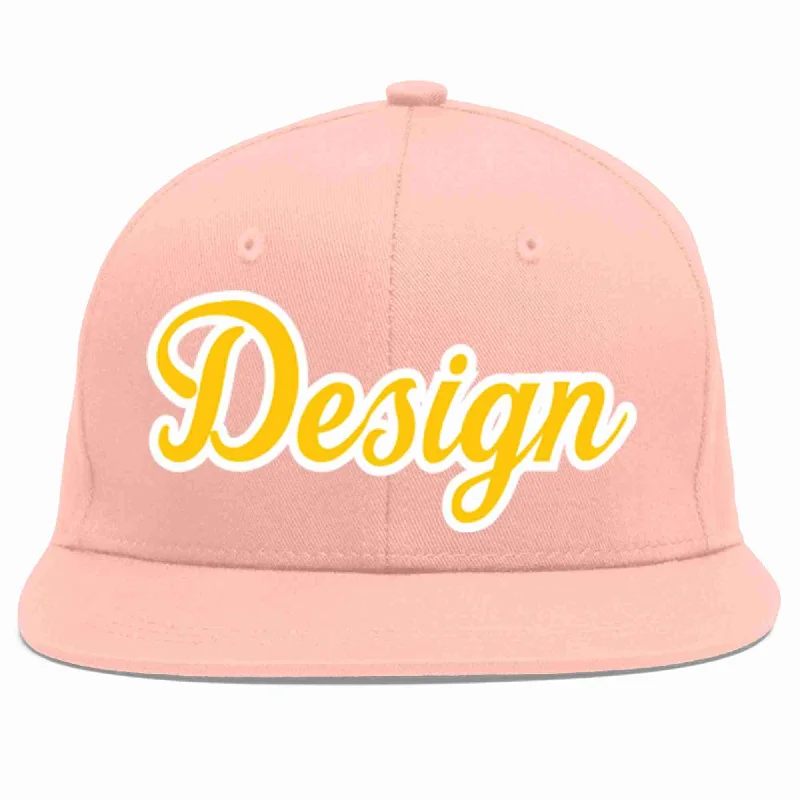 Baseball Cap For Outdoor Activities-Custom Pink Gold-White Flat Eaves Sport Baseball Cap Design for Men/Women/Youth