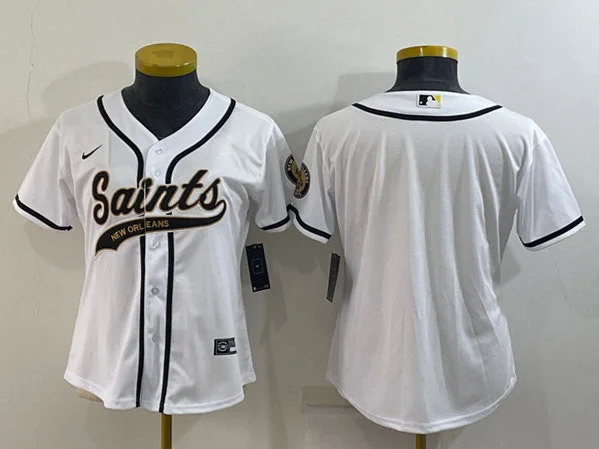 Baseball Jersey For School Teams-Women's New Orleans Saints Blank White With Patch Cool Base Stitched Baseball Jersey(Run Small)