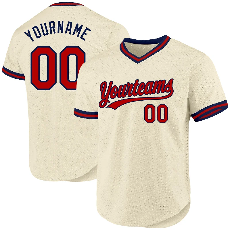 Baseball Jersey For Fundraising Merchandise-Custom Cream Red-Navy Authentic Throwback Baseball Jersey