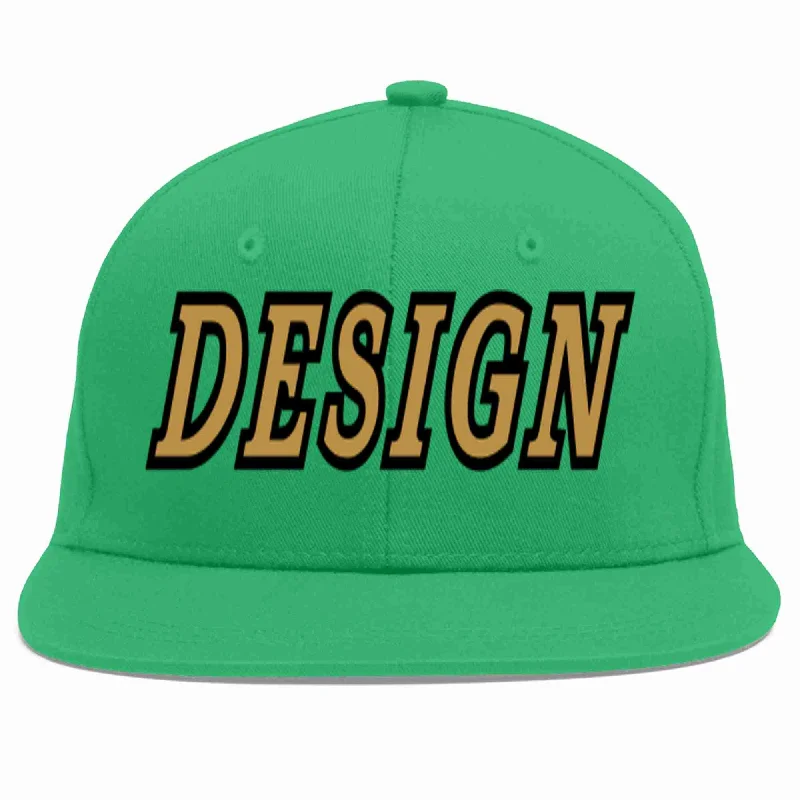 Baseball Cap For Fans And Supporters-Custom Teal Old Gold-Black Flat Eaves Sport Baseball Cap