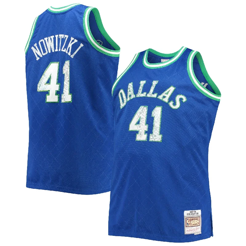 Basketball Jersey For Youth Leagues-Dirk Nowitzki Dallas Mavericks Big & Tall 1998/99 75th Anniversary Diamond Swingman Basketball Jersey - Blue