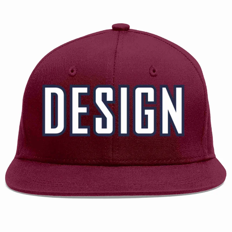 Baseball Cap For Youth Team Apparel-Custom Crimson White-Navy Flat Eaves Sport Baseball Cap Design for Men/Women/Youth