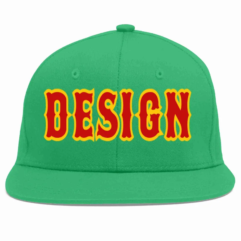 Baseball Cap For Official Team Apparel-Custom Teal Red-Yellow Flat Eaves Sport Baseball Cap