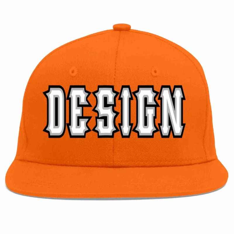 Baseball Cap For Group Fan Orders-Custom Orange White-Gray Flat Eaves Sport Baseball Cap Design for Men/Women/Youth