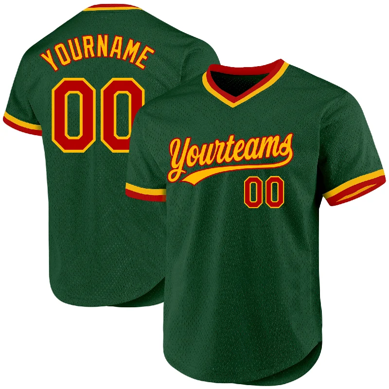 Baseball Jersey For Fundraising Campaigns-Custom Green Red-Gold Authentic Throwback Baseball Jersey