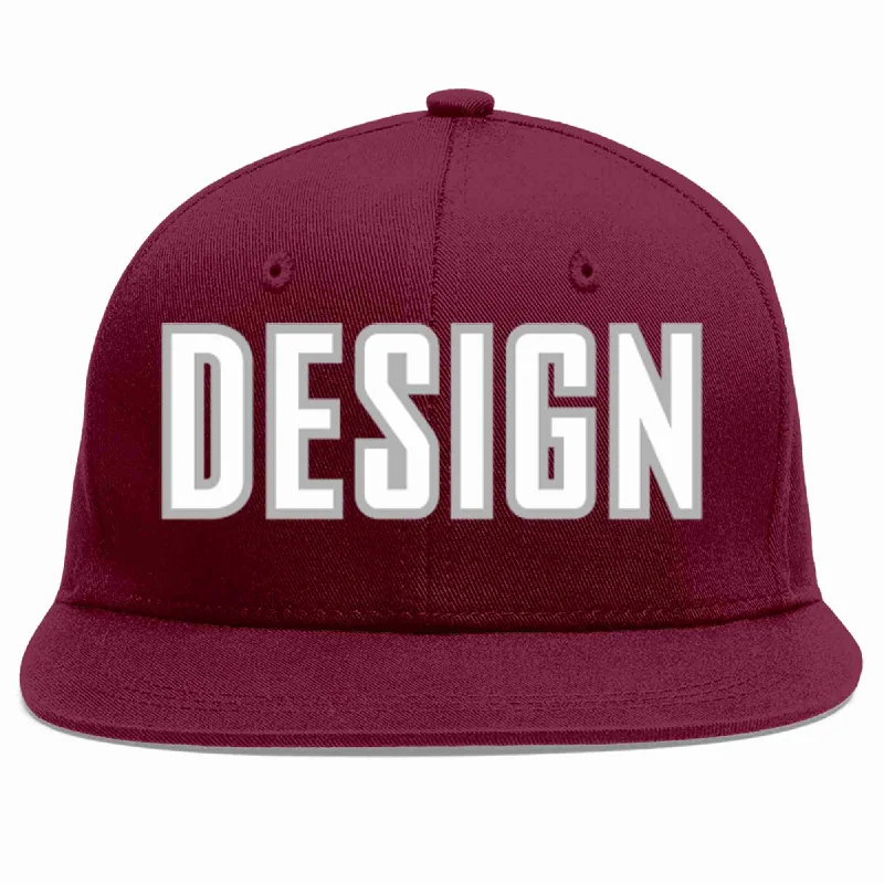 Baseball Cap For Custom Fan Merchandise-Custom Crimson White-Gray Flat Eaves Sport Baseball Cap Design for Men/Women/Youth