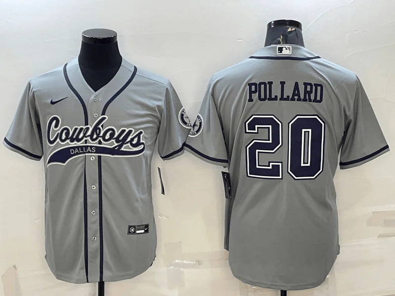 Baseball Jersey For Special Fan Gifts-Men's Dallas Cowboys #20 Tony Pollard Grey With Patch Cool Base Stitched Baseball Jersey