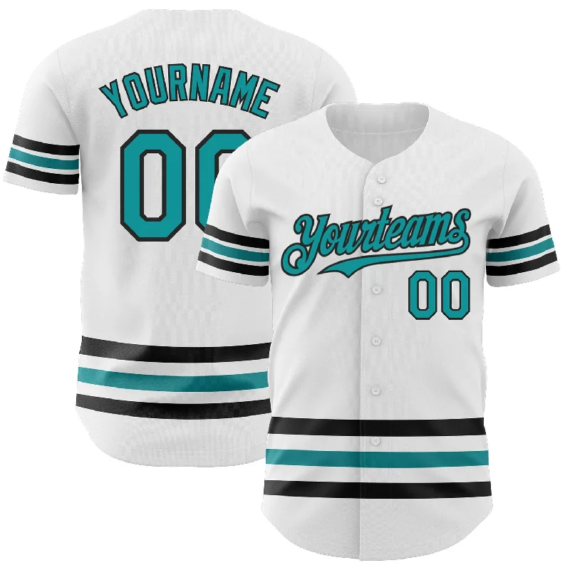 Baseball Jersey For Exclusive Team Gear-Custom White Teal-Black Line Authentic Baseball Jersey