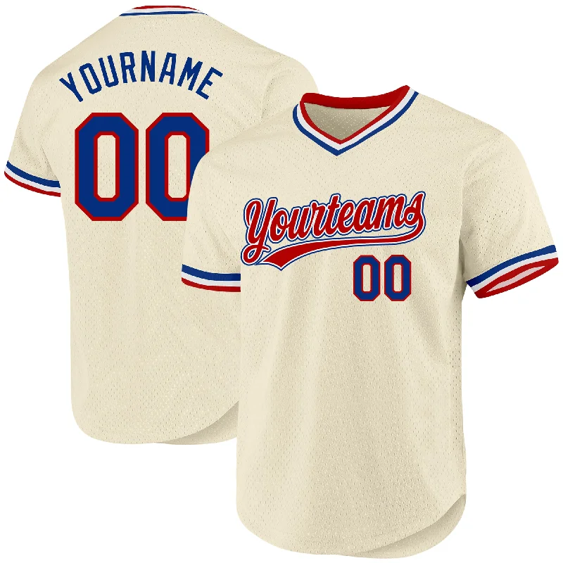 Baseball Jersey For Fan Apparel-Custom Cream Royal Red-White Authentic Throwback Baseball Jersey