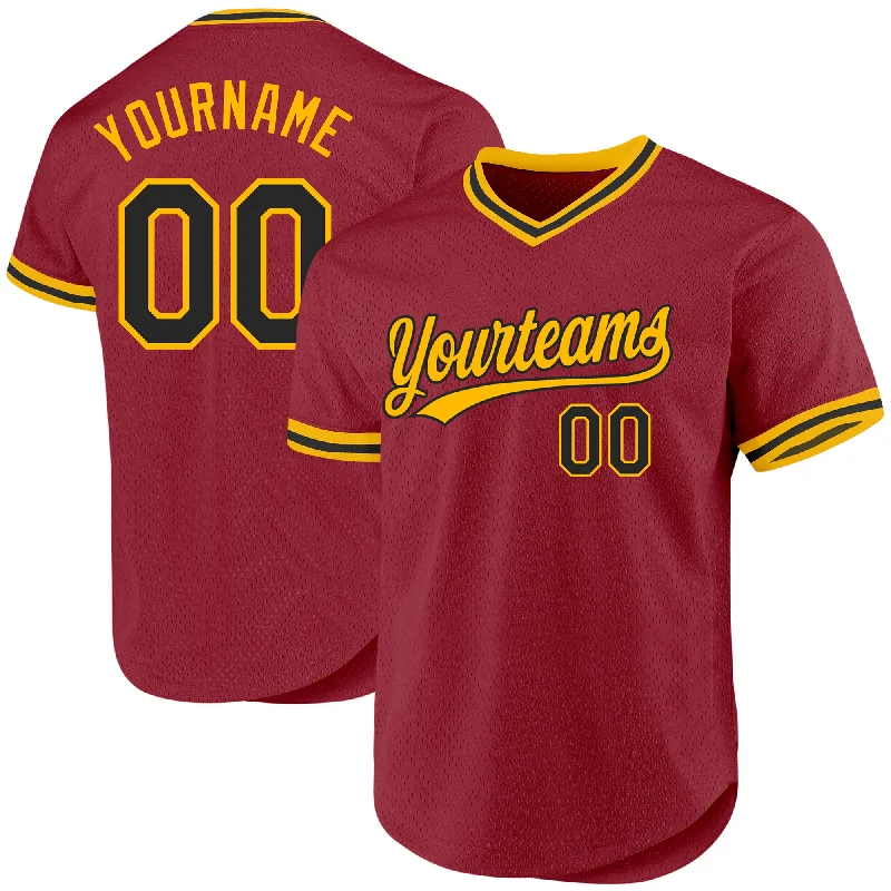 Baseball Jersey For Player Custom Orders-Custom Maroon Black-Gold Authentic Throwback Baseball Jersey