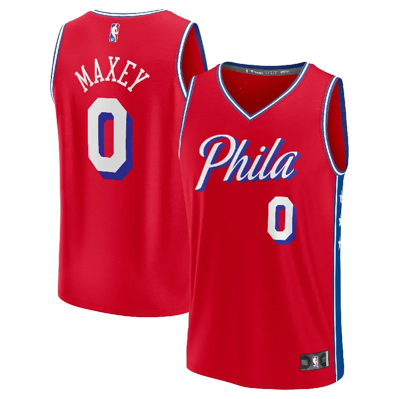 Basketball Jersey For Personalized Gifts-Tyrese Maxey Philadelphia 76ers Branded Fast Break Player Basketball Jersey - Statement Edition - Red