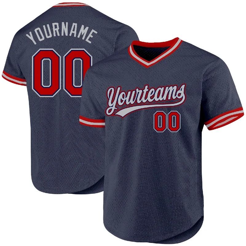 Custom Baseball Jersey-Custom Navy Red-Gray Authentic Throwback Baseball Jersey