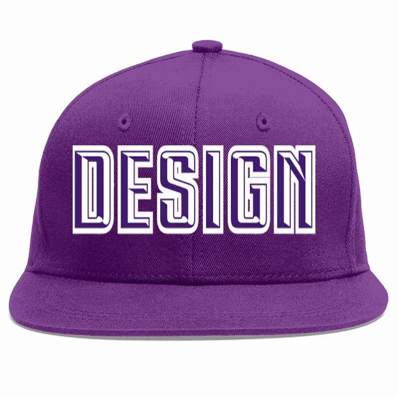 Baseball Cap For Youth Team Gear-Custom Purple purple-White Flat Eaves Sport Baseball Cap Design for Men/Women/Youth