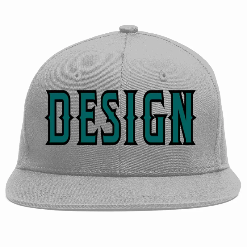 Baseball Cap With Custom Colors And Designs-Custom Gray Aqua-Black Flat Eaves Sport Baseball Cap Design for Men/Women/Youth