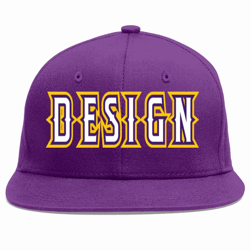 Baseball Cap For Tournament Teams-Custom Purple White-purple Flat Eaves Sport Baseball Cap Design for Men/Women/Youth