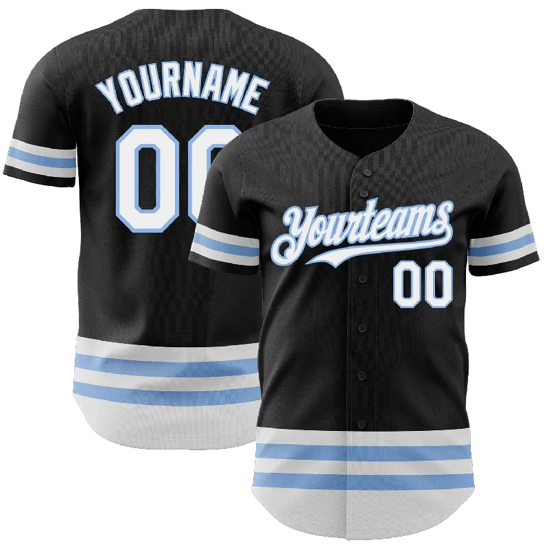 Baseball Jersey For League Orders-Custom Black White-Light Blue Line Authentic Baseball Jersey