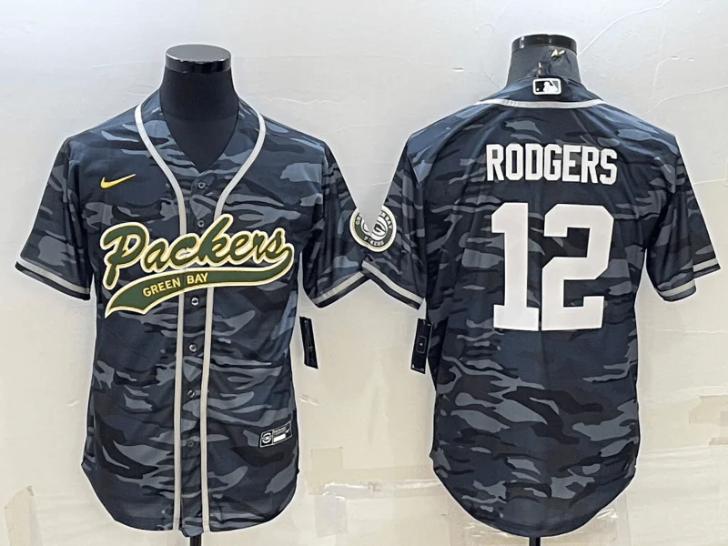 Baseball Jersey For Fundraising Merchandise-Men's Green Bay Packers #12 Aaron Rodgers Grey Camo With Patch Cool Base Stitched Baseball Jersey