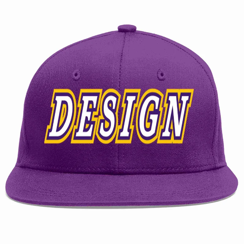 Baseball Cap For College Fans-Custom Purple White-purple Flat Eaves Sport Baseball Cap Design for Men/Women/Youth