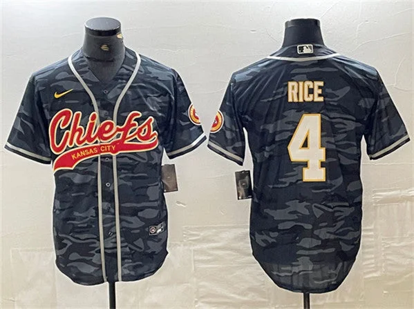 Baseball Jersey For Personalized Team Merchandise-Men's Kansas City Chiefs #4 Rashee Rice Gray Camo Cool Base Stitched Baseball Jersey