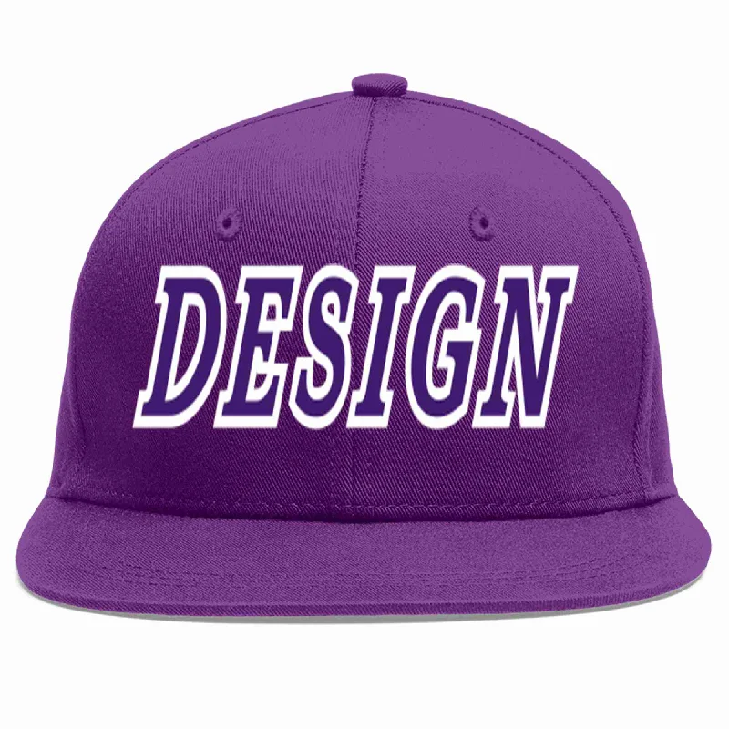 Baseball Cap For Summer Wear-Custom Purple purple-White Flat Eaves Sport Baseball Cap Design for Men/Women/Youth