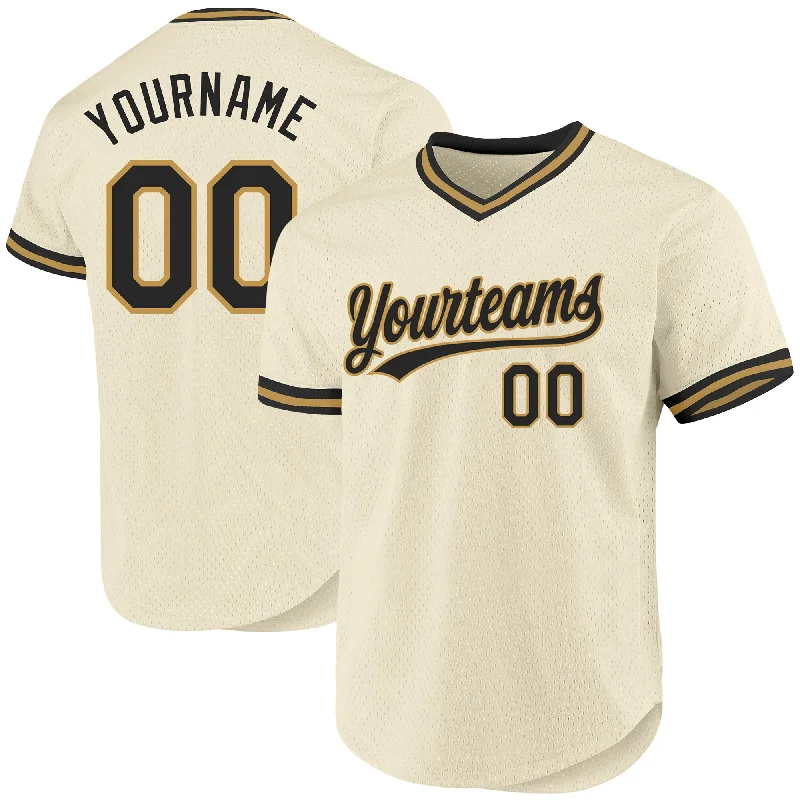 Baseball Jersey For Special Team Customization-Custom Cream Black-Old Gold Authentic Throwback Baseball Jersey