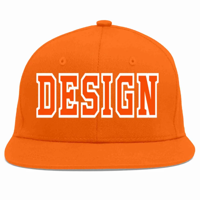 Baseball Cap With Custom Patch And Design-Custom Orange Orange-White Flat Eaves Sport Baseball Cap Design for Men/Women/Youth