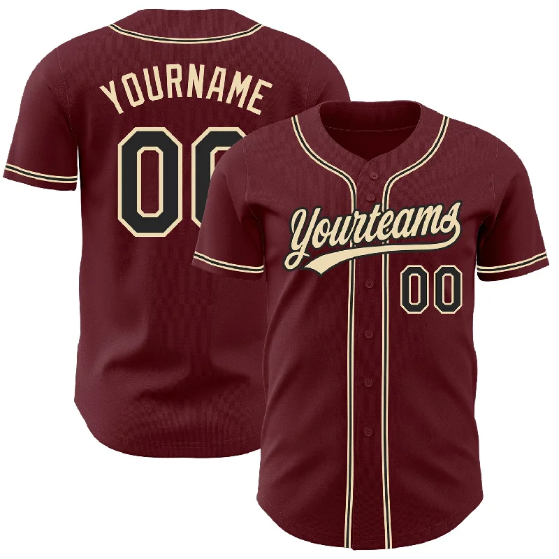 Baseball Jersey For Official Fan Gear Custom Orders-Custom Burgundy Black-City Cream Authentic Baseball Jersey