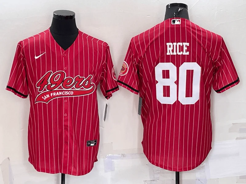 Baseball Jersey For Personalized School Event Gear-Men's San Francisco 49ers #80 Jerry Rice Red Pinstripe With Patch Cool Base Stitched Baseball Jersey