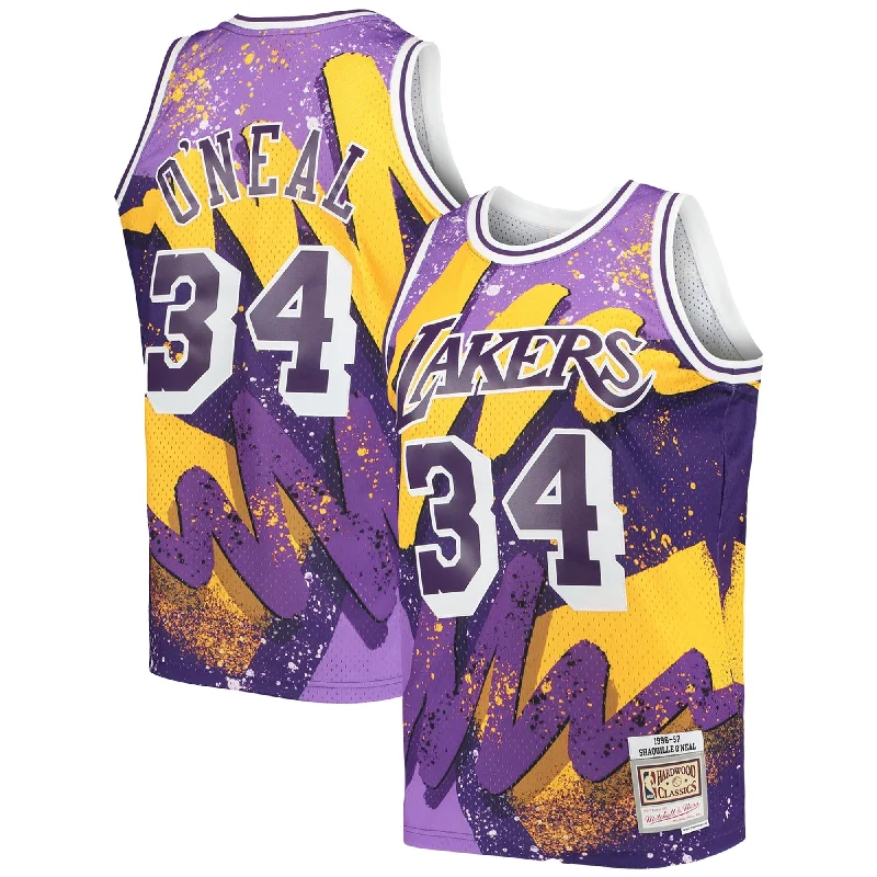 Basketball Jersey For Team Gifts-Shaquille O'neal Los Angeles Lakers Hardwood Classics 1996/97 Hyper Hoops Swingman Basketball Jersey - Purple