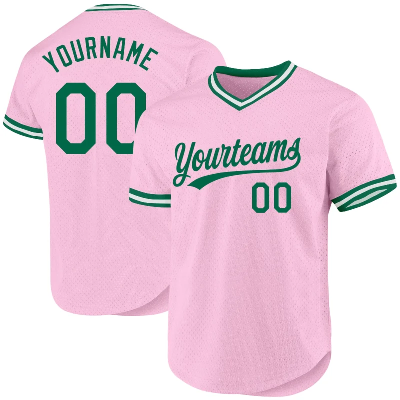 Baseball Jersey For Youth Leagues-Custom Light Pink Kelly Green-White Authentic Throwback Baseball Jersey