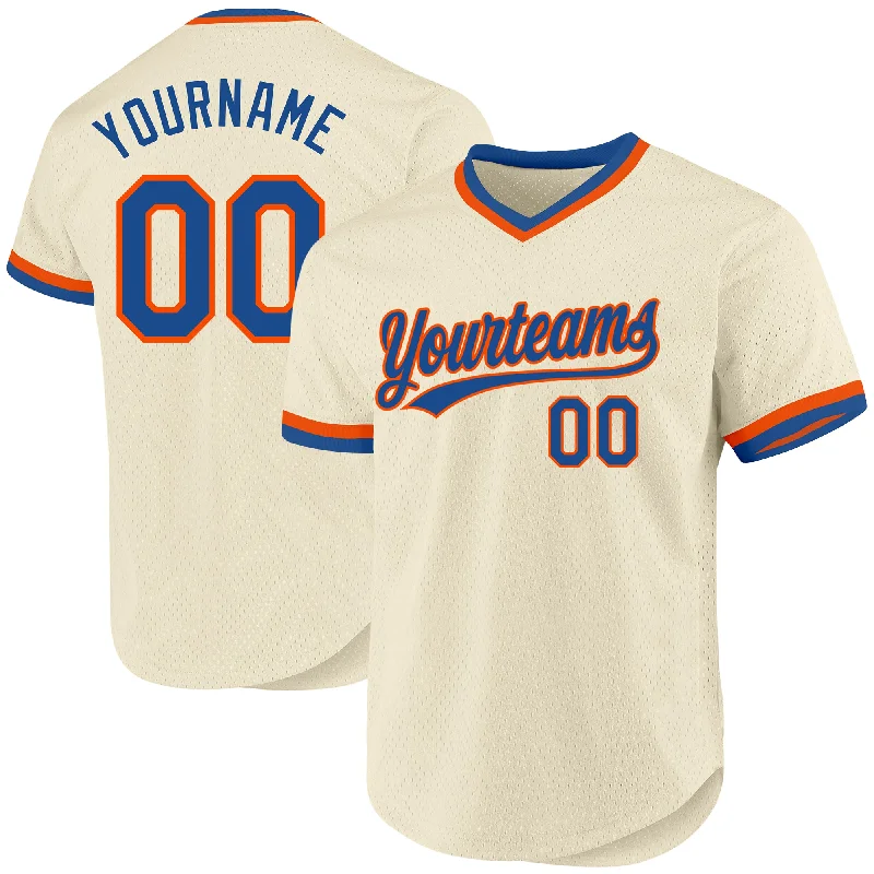 Baseball Jersey For Professional Merchandise-Custom Cream Blue-Orange Authentic Throwback Baseball Jersey