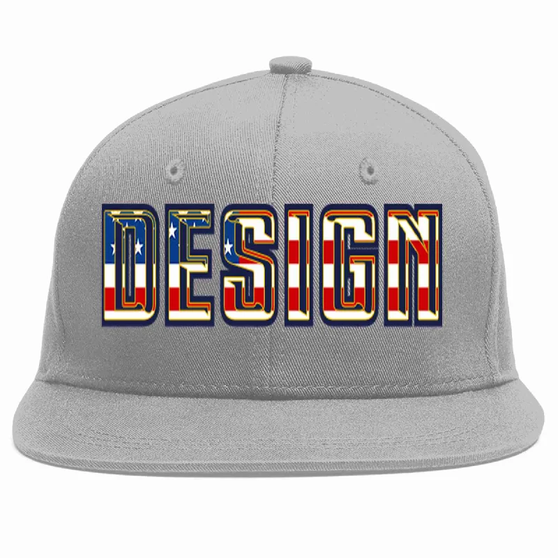 Baseball Cap With Custom Patch Designs-Custom Gray Vintage USA Flag-Gold Flat Eaves Sport Baseball Cap Design for Men/Women/Youth