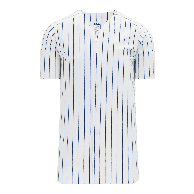 Baseball Jersey For Game Day-Athletic Knit (AK) BA524A-207 Adult White/Royal Blue Pinstripe Full Button Baseball Jersey