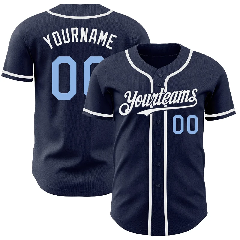 Baseball Jersey With Custom Embroidery-Custom Navy Light Blue-White Authentic Baseball Jersey