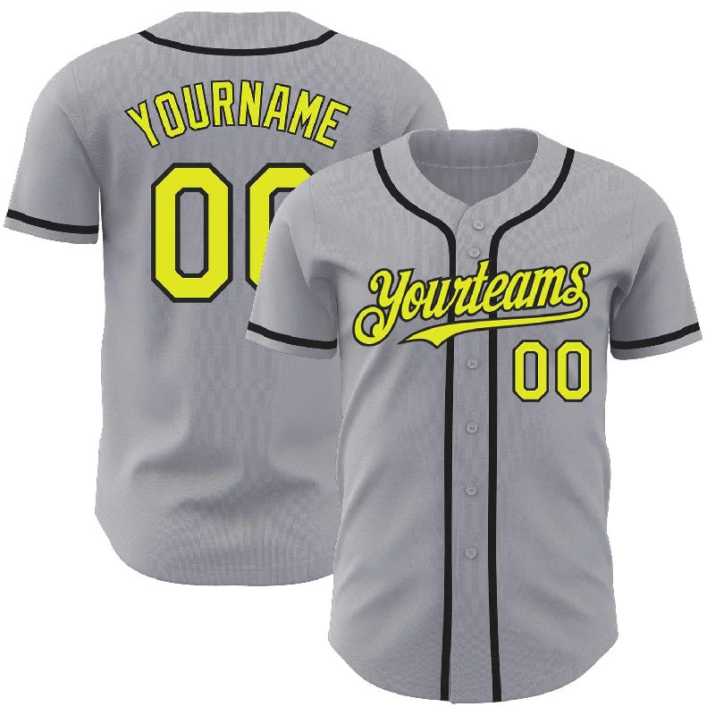 Baseball Jersey For Tournament Teams-Custom Gray Neon Yellow-Black Authentic Baseball Jersey