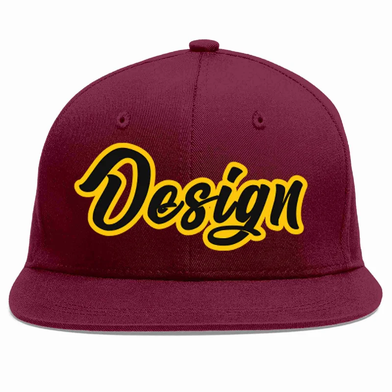 Baseball Cap For Special Team Orders-Custom Crimson Black-Gold Flat Eaves Sport Baseball Cap Design for Men/Women/Youth