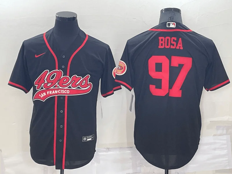 Baseball Jersey With Personalized Player Patches-Men's San Francisco 49ers #97 Nick Bosa Black Stitched Cool Base Baseball Jersey