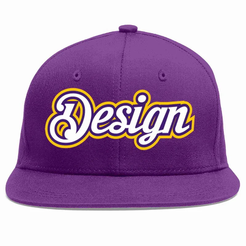 Baseball Cap For Group Fan Orders-Custom Purple White-purple Flat Eaves Sport Baseball Cap Design for Men/Women/Youth