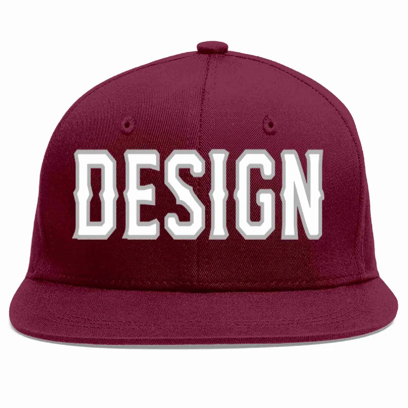 Baseball Cap For Softball Players And Fans-Custom Crimson White-Gray Flat Eaves Sport Baseball Cap Design for Men/Women/Youth