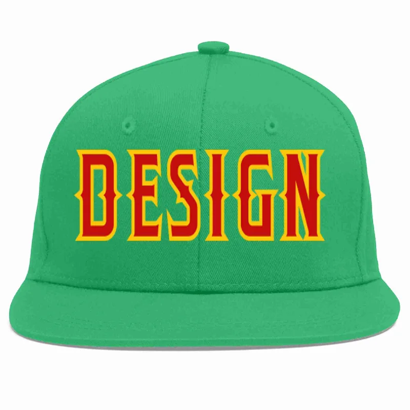 Baseball Cap For Outdoor Sports Events-Custom Teal Red-Yellow Flat Eaves Sport Baseball Cap