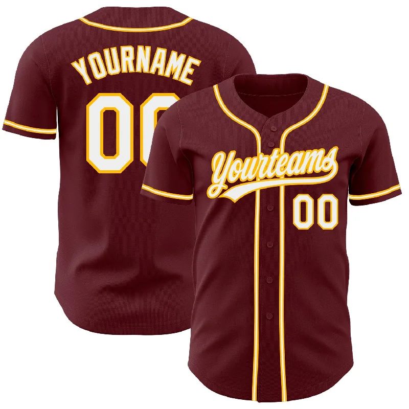 Baseball Jersey For Personalized Custom Team Orders-Custom Burgundy White-Gold Authentic Baseball Jersey