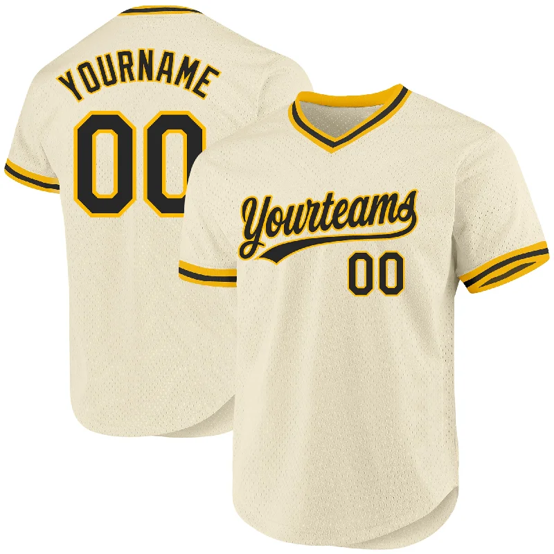 Baseball Jersey For Group Customization-Custom Cream Black-Gold Authentic Throwback Baseball Jersey