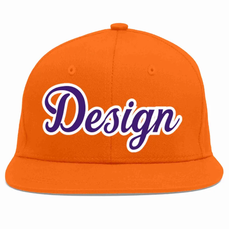 Baseball Cap For Special Edition Orders-Custom Orange purple-White Flat Eaves Sport Baseball Cap Design for Men/Women/Youth